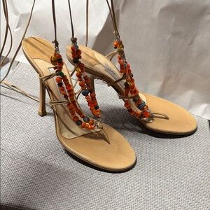 Jimmy Choo Tan Beaded Heels